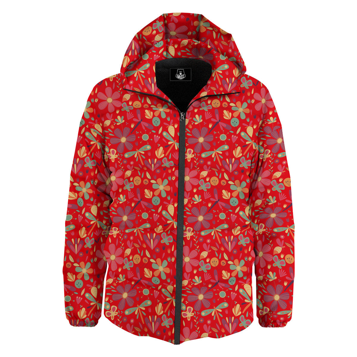 Floral Dragonfly Christmas Print Pattern Down Jacket-grizzshop