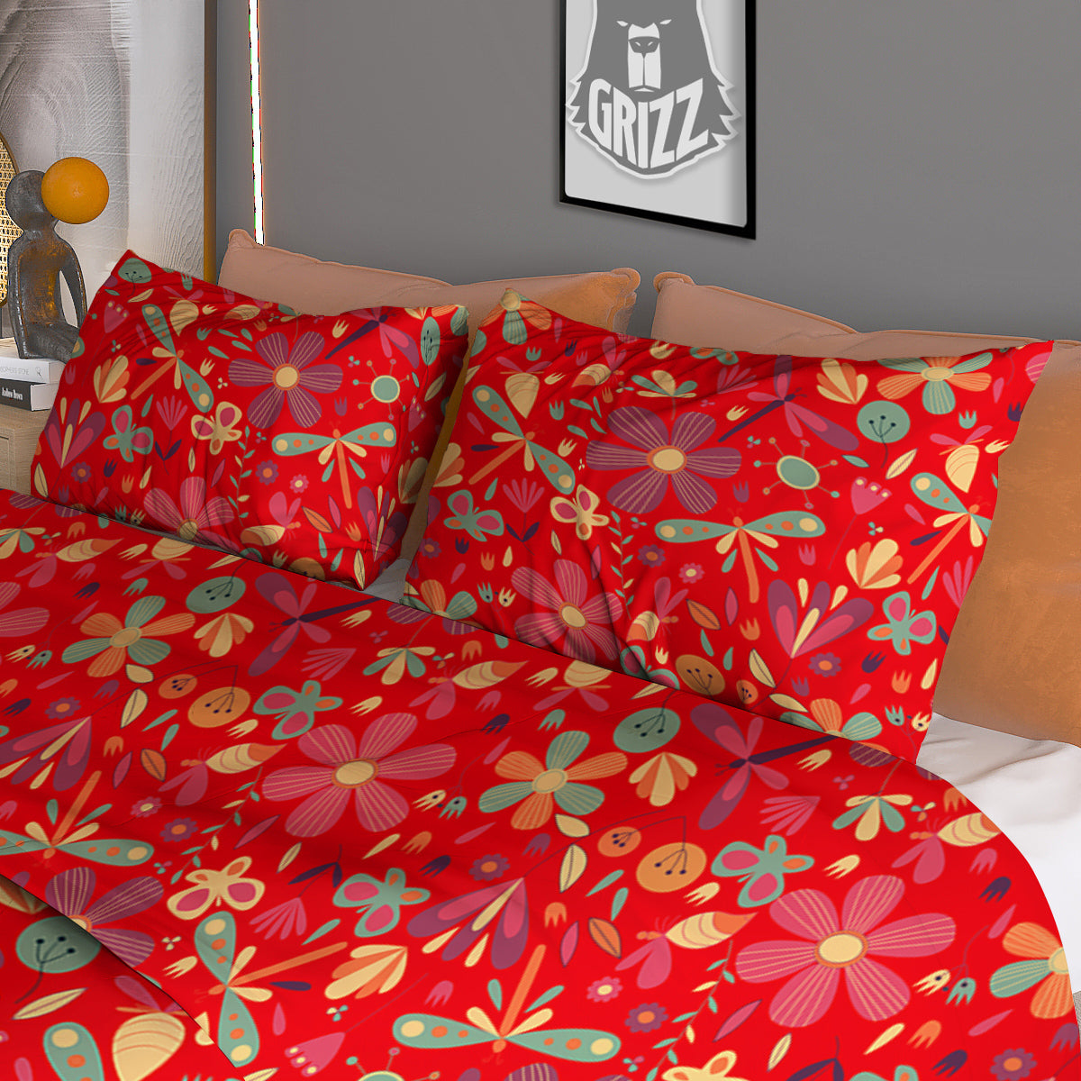 Flowers And Eggplant With Leaves Print Duvet Cover Bedding Set