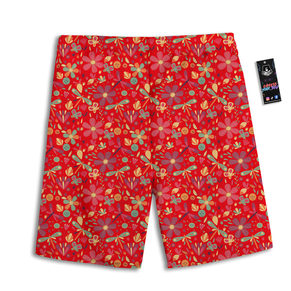 Floral Dragonfly Christmas Print Pattern Men's Athletic Shorts