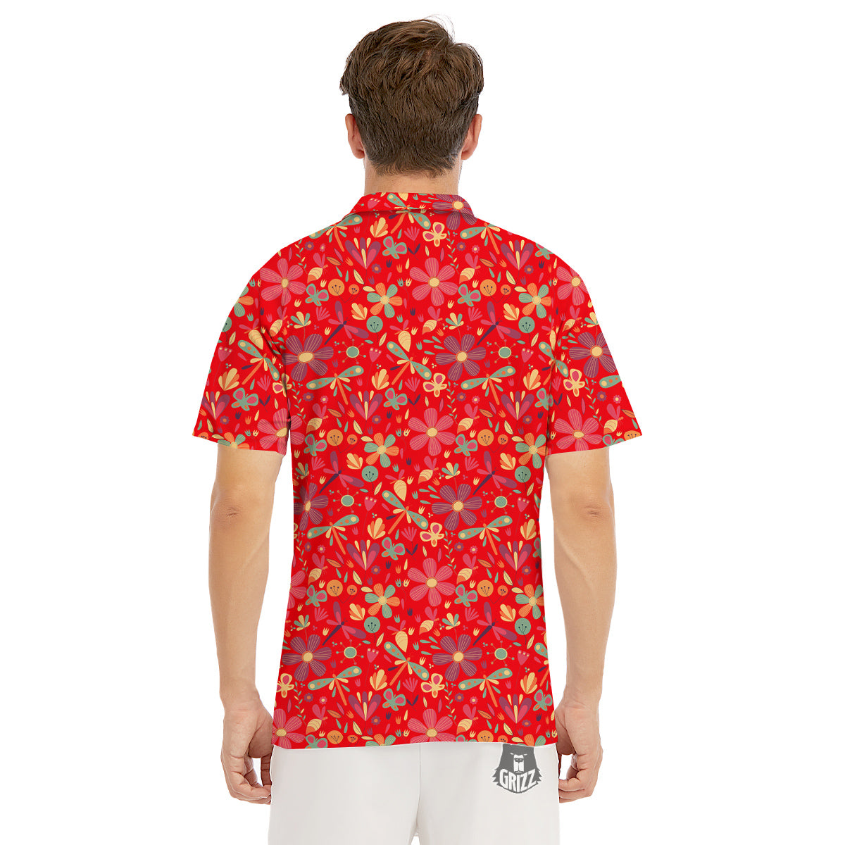 Floral Dragonfly Christmas Print Pattern Men's Golf Shirts-grizzshop