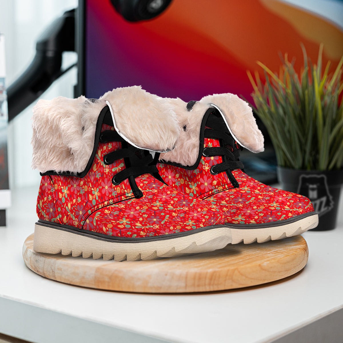 Floral Dragonfly Christmas Print Pattern Snow Boots-grizzshop