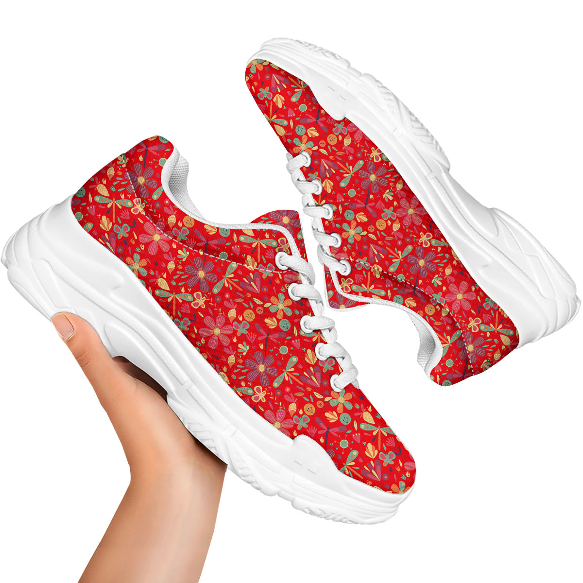 Floral Dragonfly Christmas Print Pattern White Chunky Shoes-grizzshop