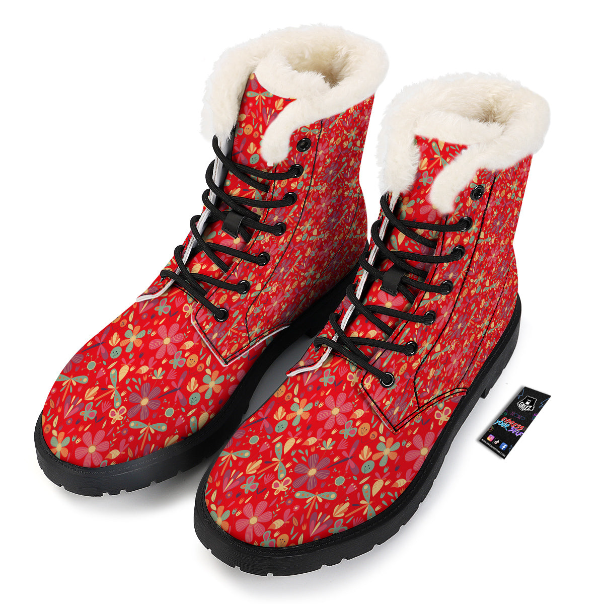 Floral Dragonfly Christmas Print Pattern Winter Boots-grizzshop