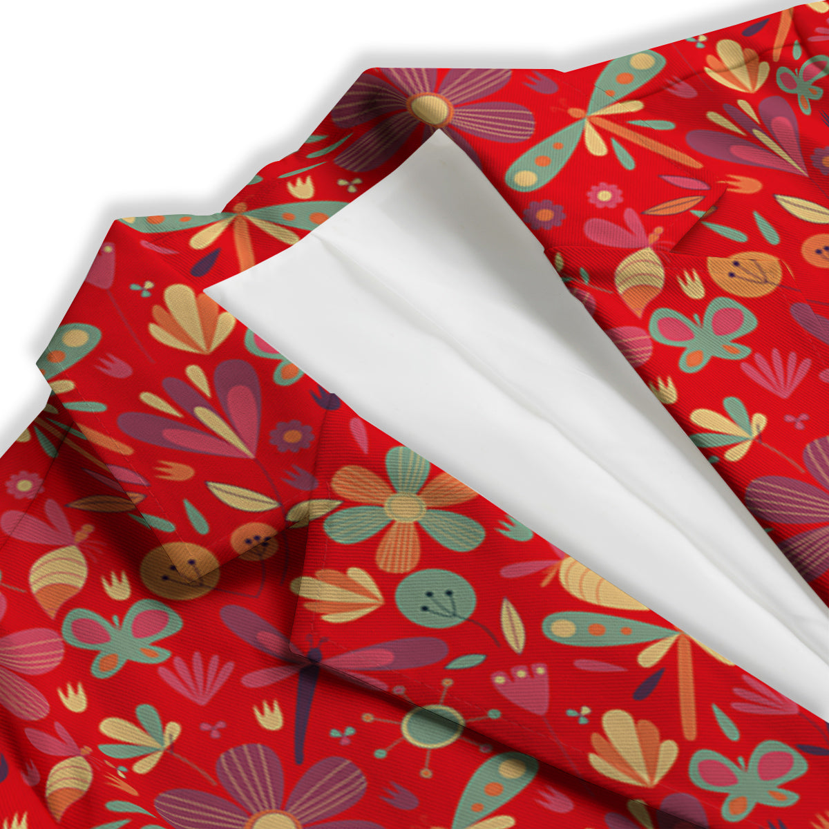 Floral Dragonfly Christmas Print Pattern Women's Blazer-grizzshop