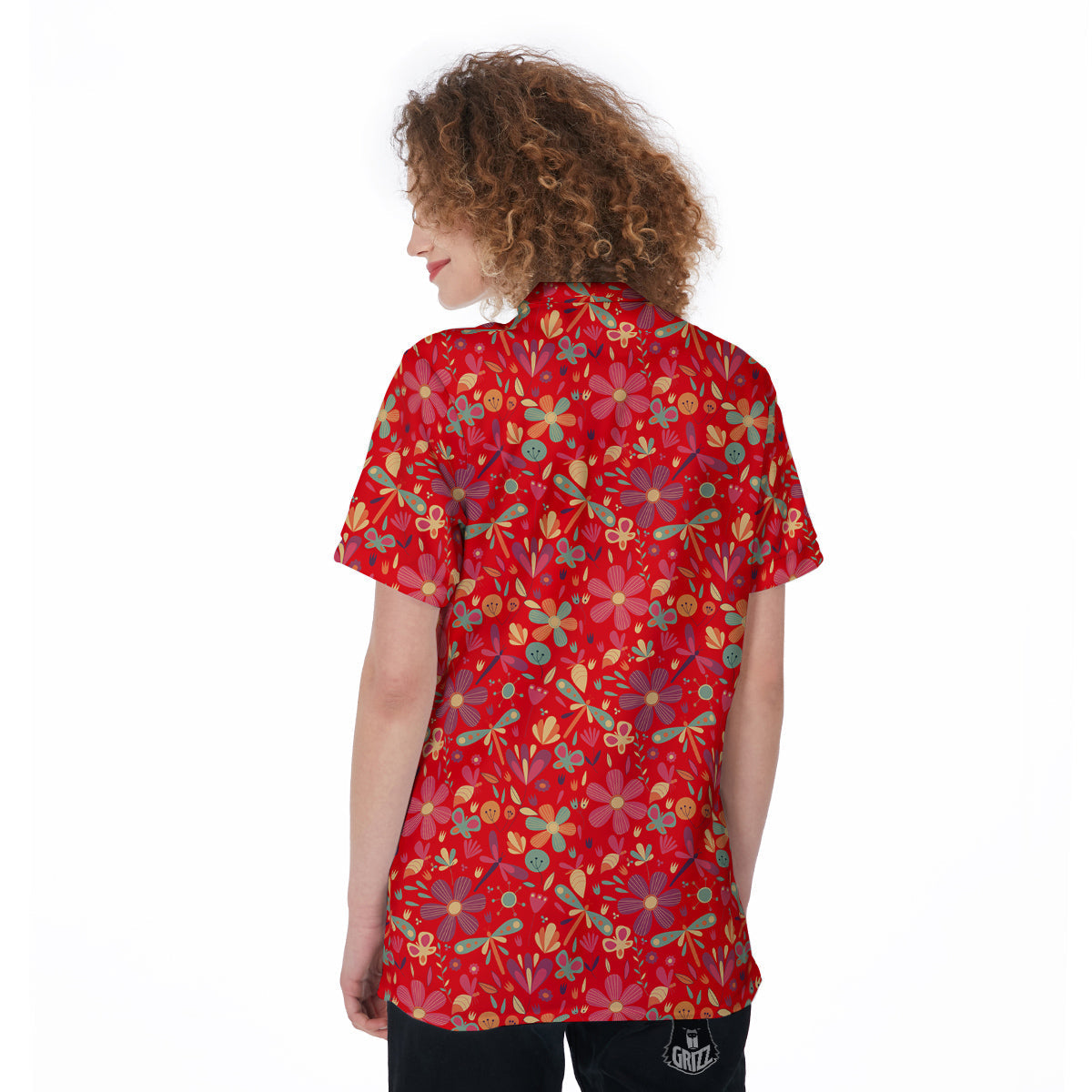 Floral Dragonfly Christmas Print Pattern Women's Golf Shirts-grizzshop