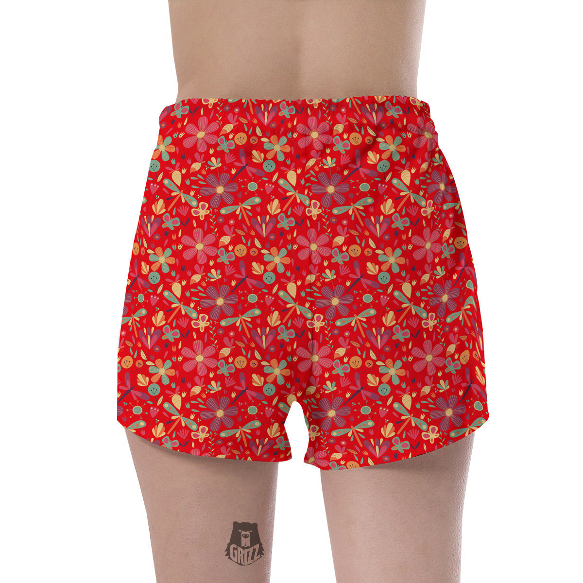 Floral Dragonfly Christmas Print Pattern Women's Shorts-grizzshop