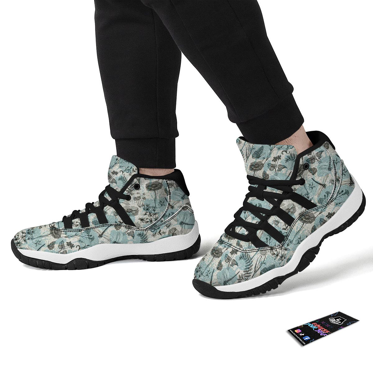 Floral Dragonfly Print Black Bball Shoes-grizzshop