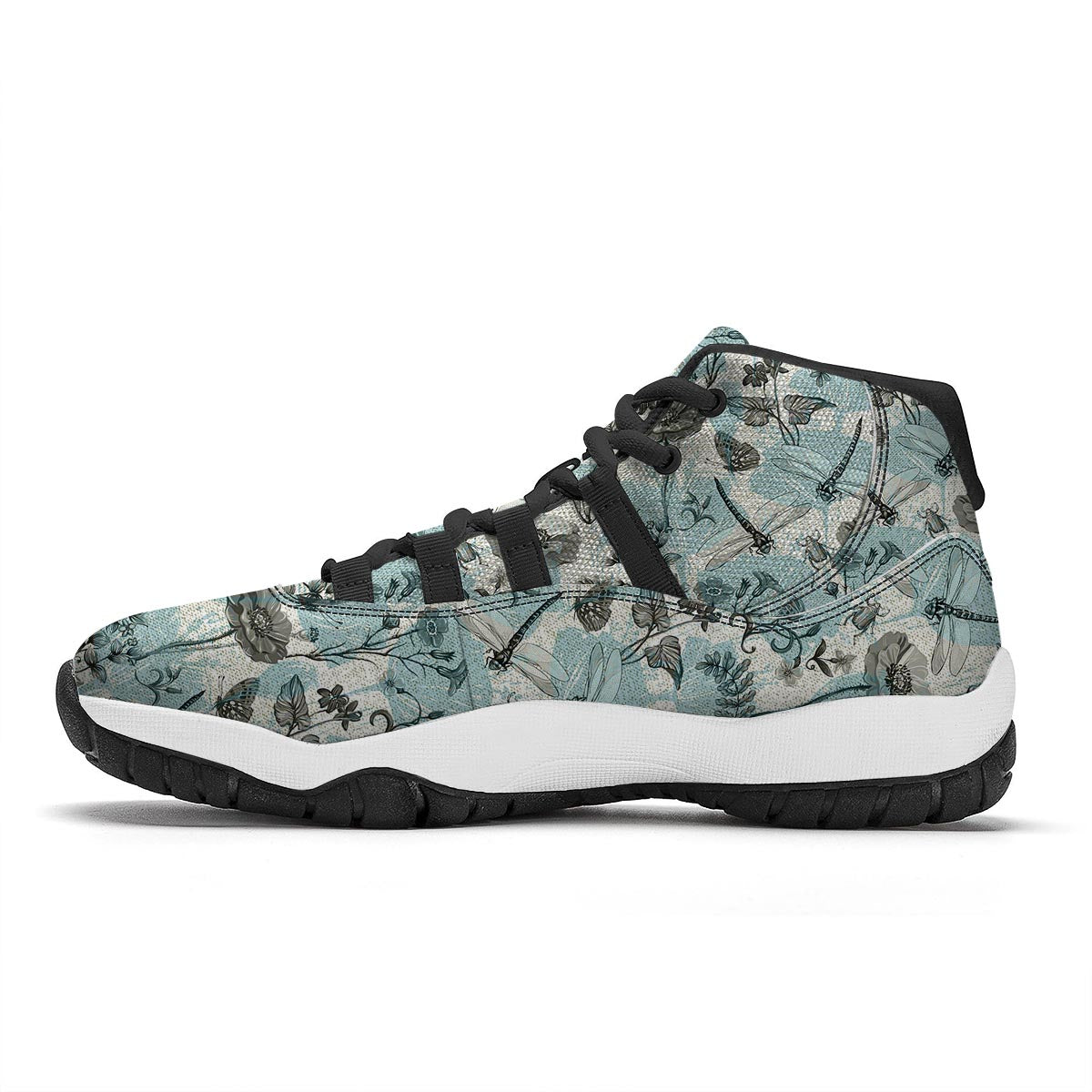 Floral Dragonfly Print Black Bball Shoes-grizzshop
