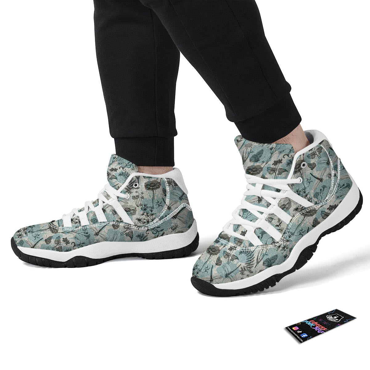 Floral Dragonfly Print White Bball Shoes-grizzshop