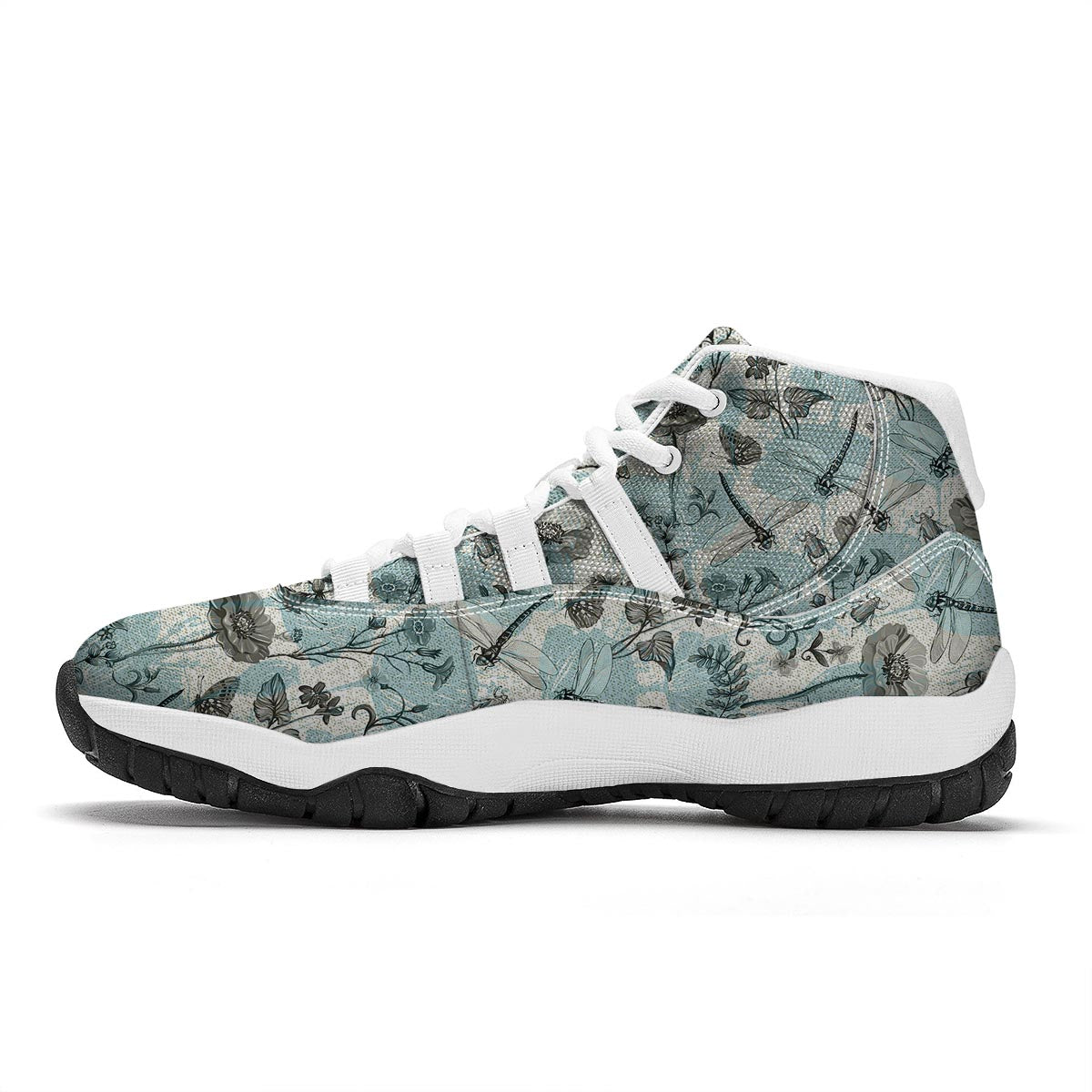 Floral Dragonfly Print White Bball Shoes-grizzshop