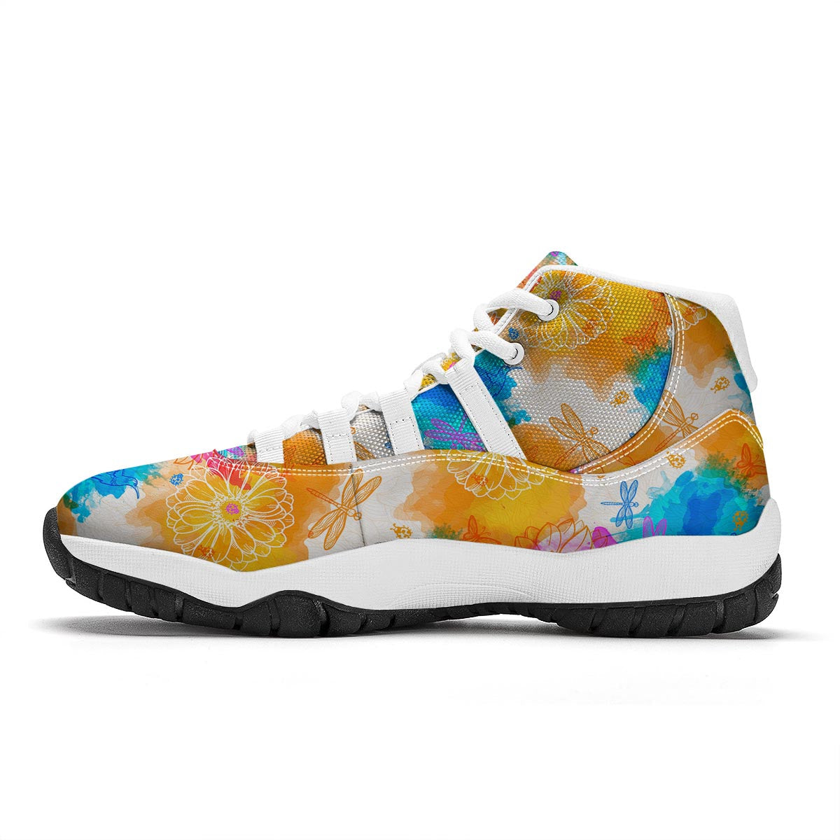 Floral Dragonfly White Bball Shoes-grizzshop