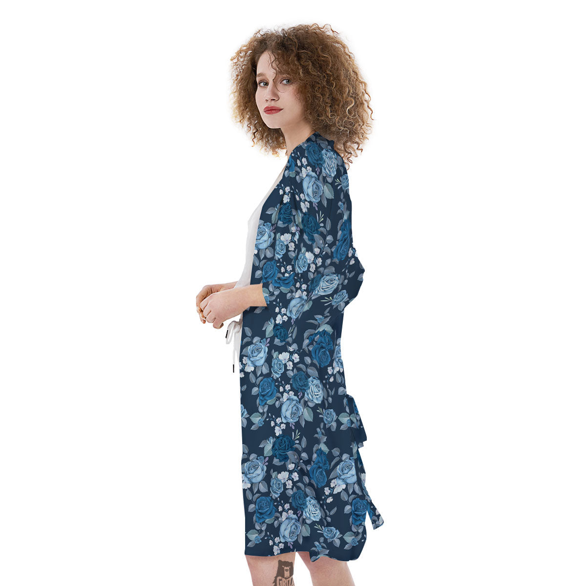 Floral Flower Blue Rose Print Pattern Kimono-grizzshop