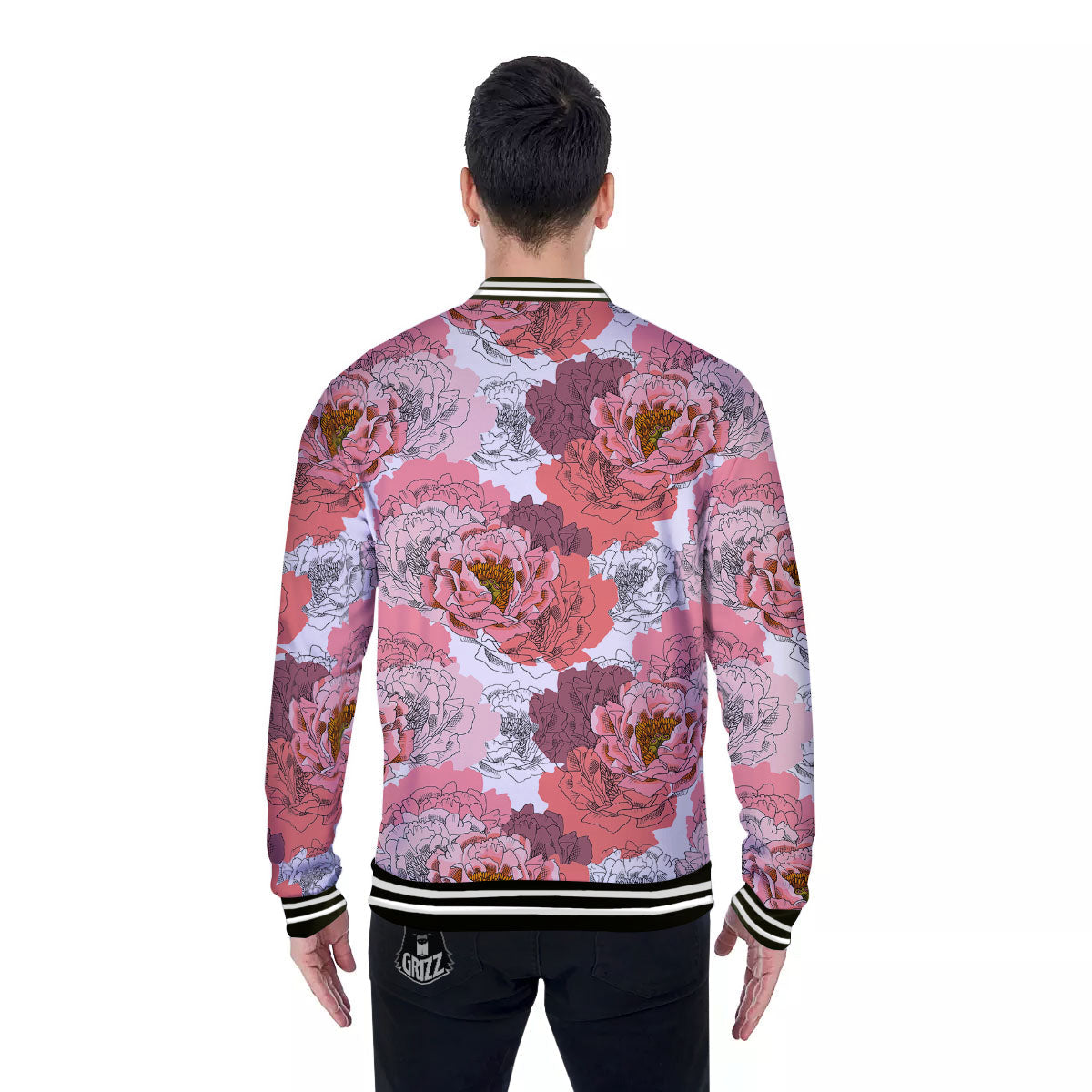 Floral Flower Pink Peony Print Pattern Baseball Jacket-grizzshop