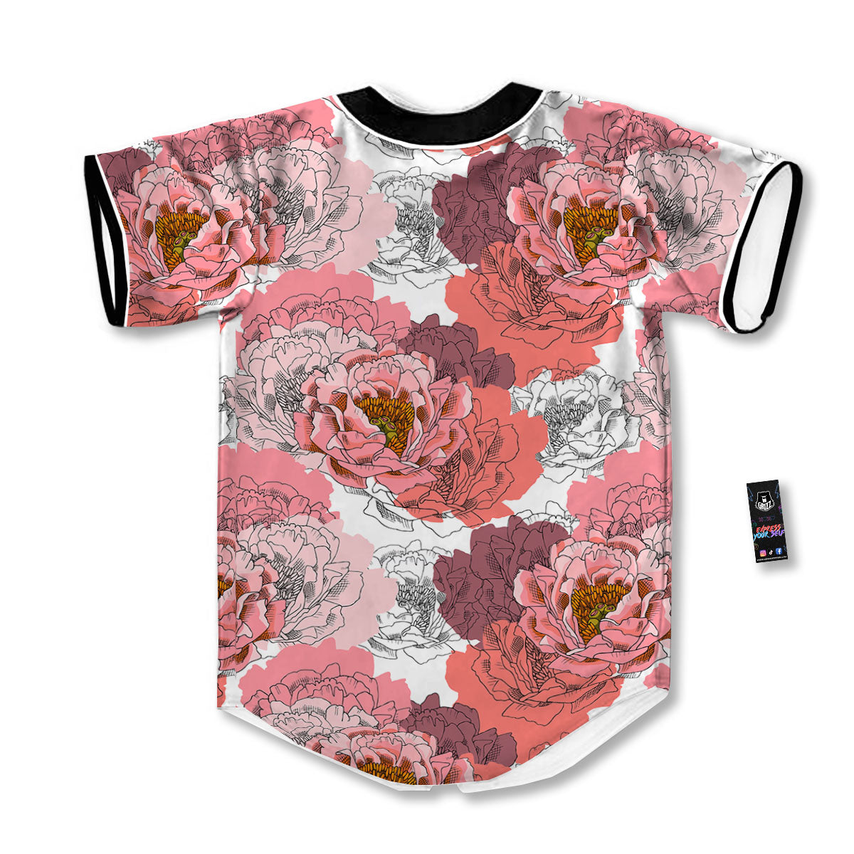 Floral Flower Pink Peony Print Pattern Baseball Jersey-grizzshop