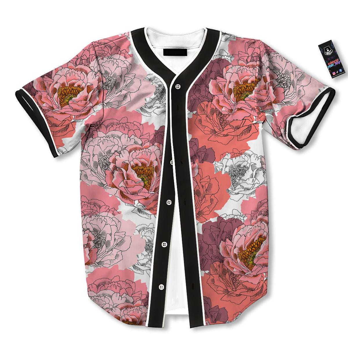 Floral Flower Pink Peony Print Pattern Baseball Jersey-grizzshop