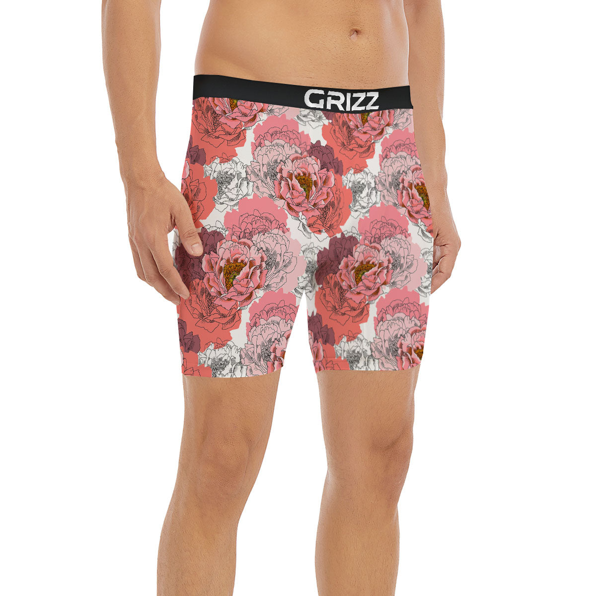 Floral Flower Pink Peony Print Pattern Boxer Briefs-grizzshop