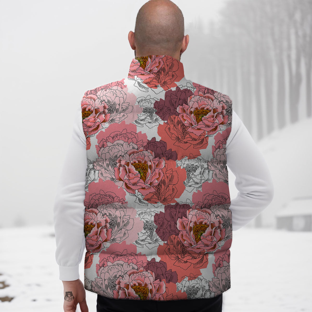 Floral Flower Pink Peony Print Pattern Down Vest