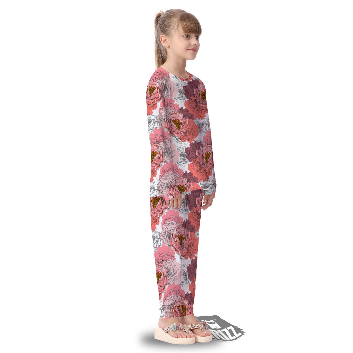 Floral Flower Pink Peony Print Pattern Kid's Pajamas-grizzshop
