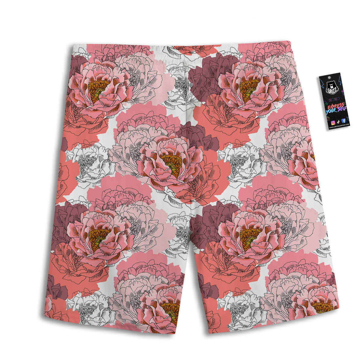 Floral Flower Pink Peony Print Pattern Men's Athletic Shorts-grizzshop