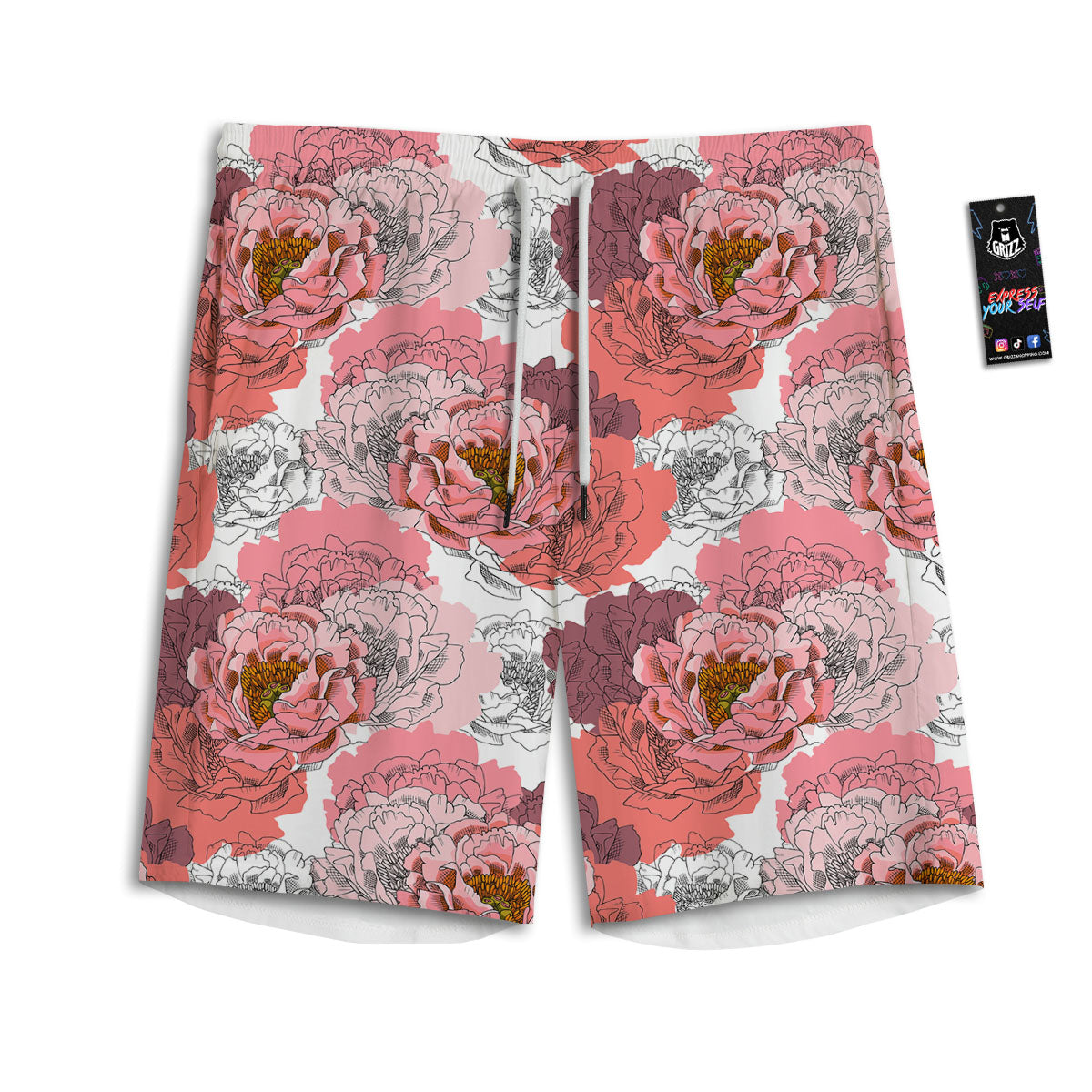 Floral Flower Pink Peony Print Pattern Men's Athletic Shorts-grizzshop