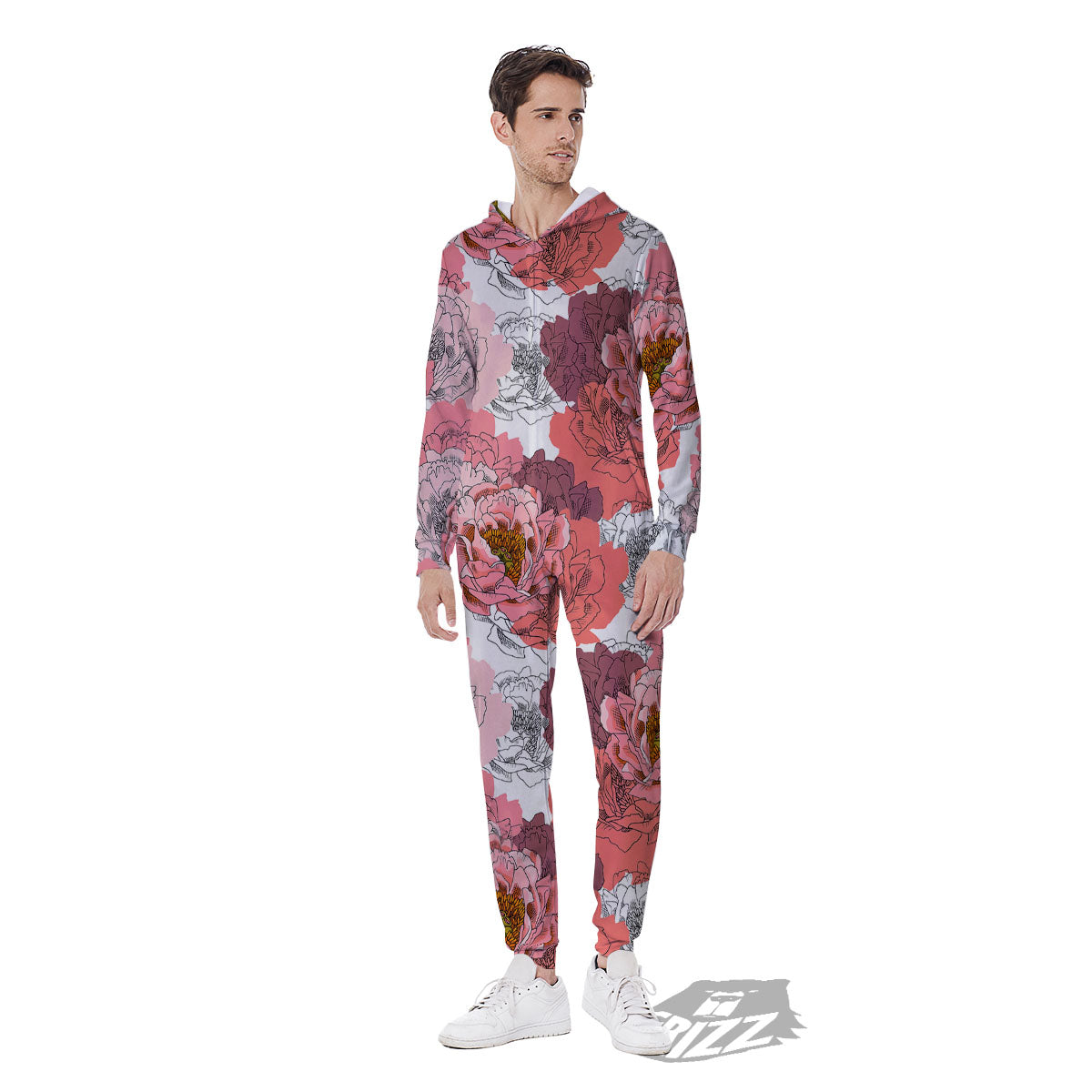 Floral Flower Pink Peony Print Pattern Men's Jumpsuit-grizzshop