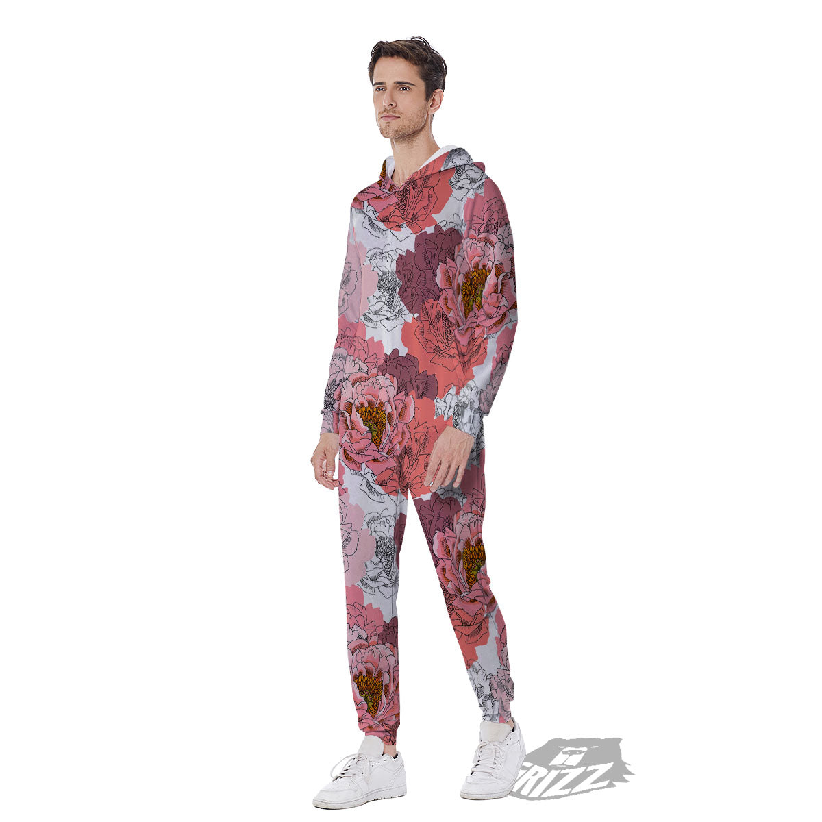 Floral Flower Pink Peony Print Pattern Men's Jumpsuit-grizzshop