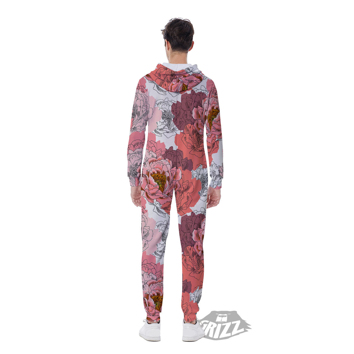 Floral Flower Pink Peony Print Pattern Men's Jumpsuit-grizzshop