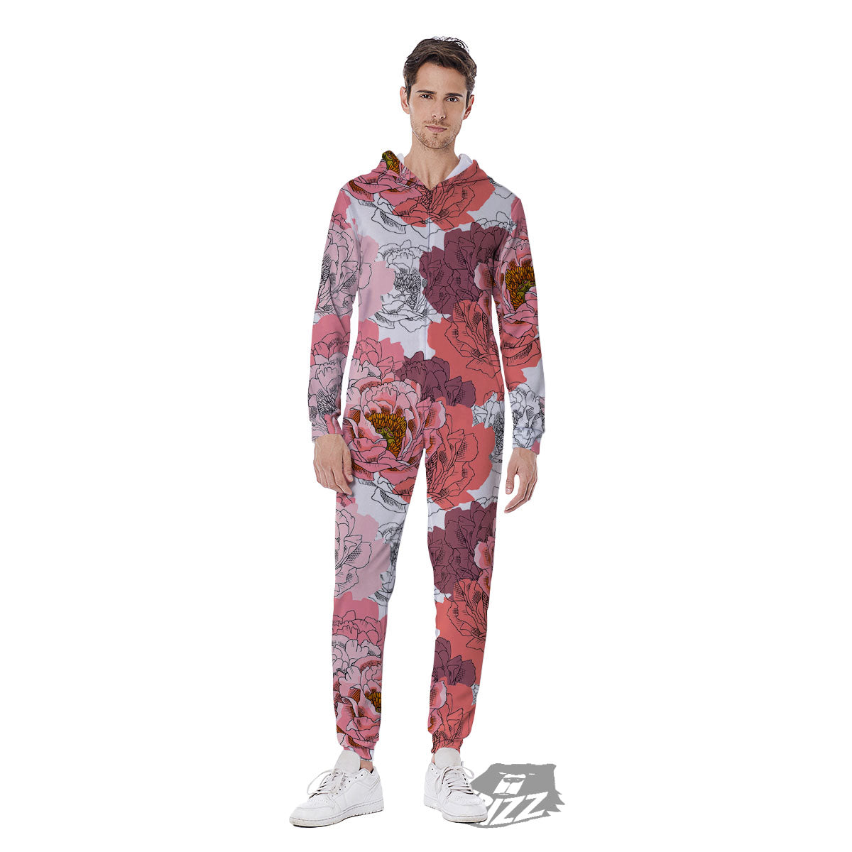Floral Flower Pink Peony Print Pattern Men's Jumpsuit-grizzshop
