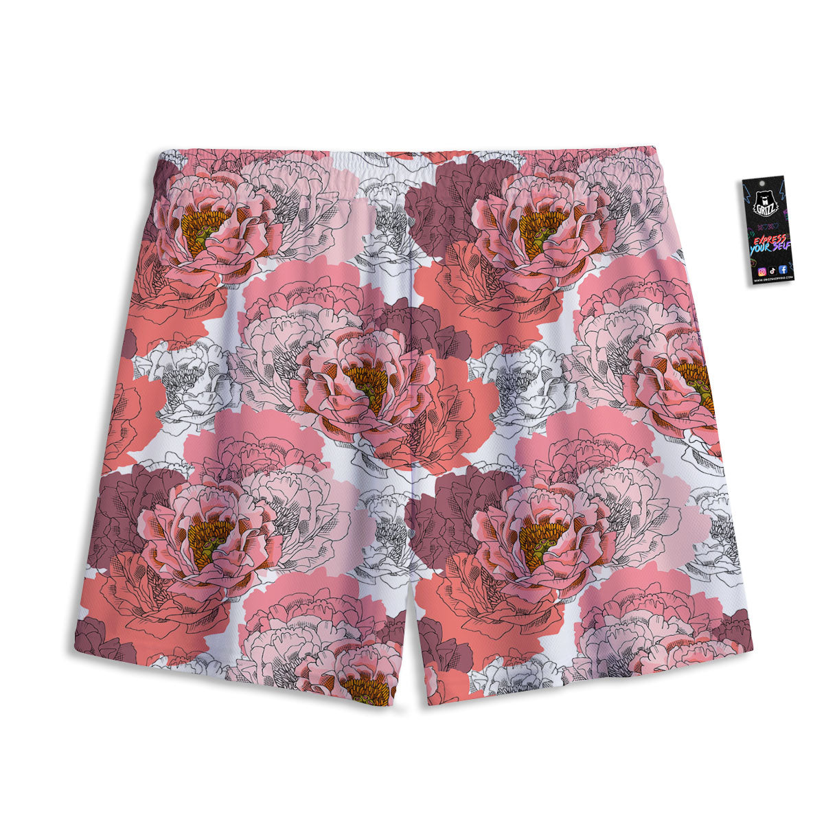 Floral Flower Pink Peony Print Pattern Mesh Shorts-grizzshop