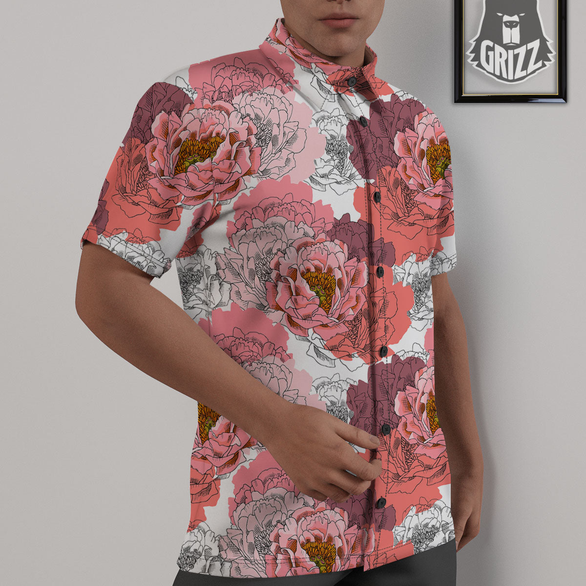 Floral Flower Pink Peony Print Pattern Untucked Shirts-grizzshop