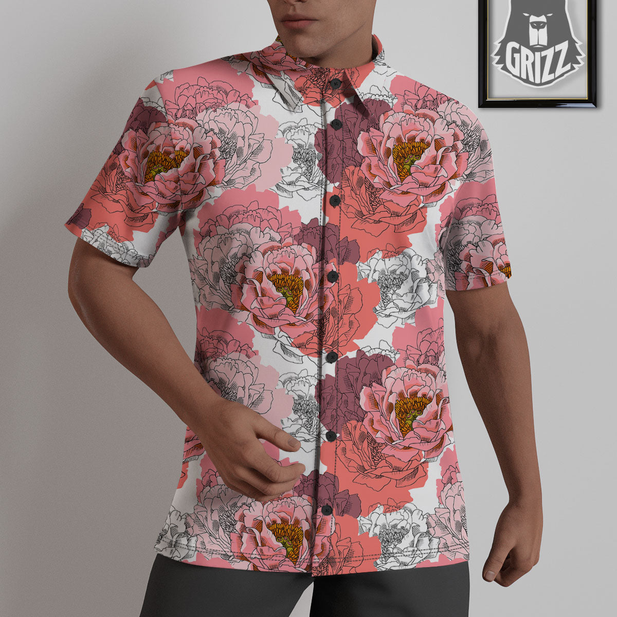 Floral Flower Pink Peony Print Pattern Untucked Shirts-grizzshop