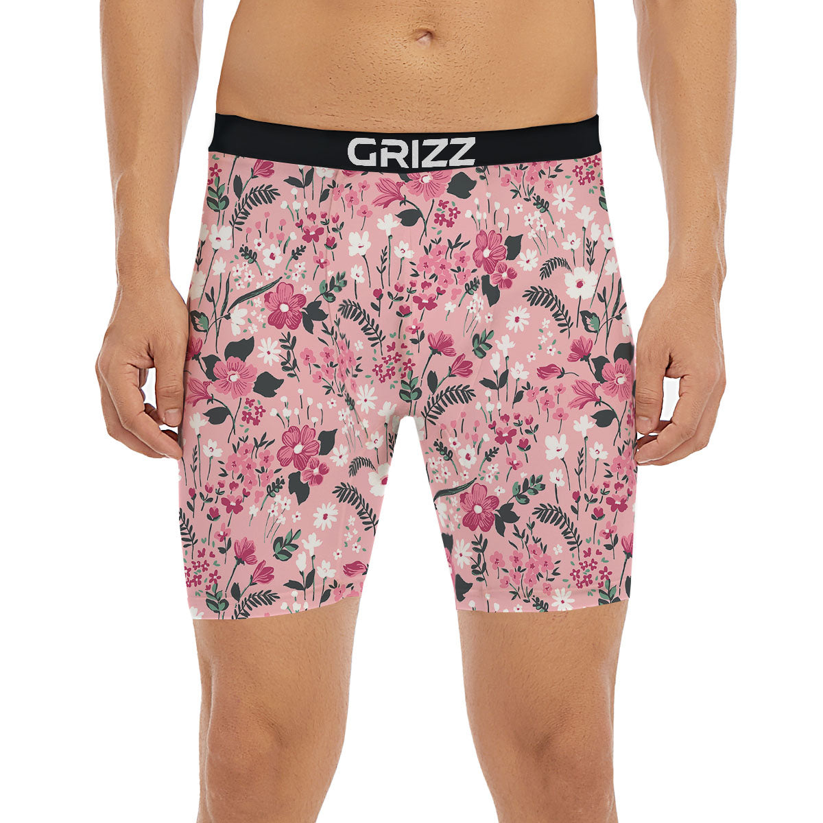 Floral Flower Pink Print Pattern Boxer Briefs-grizzshop