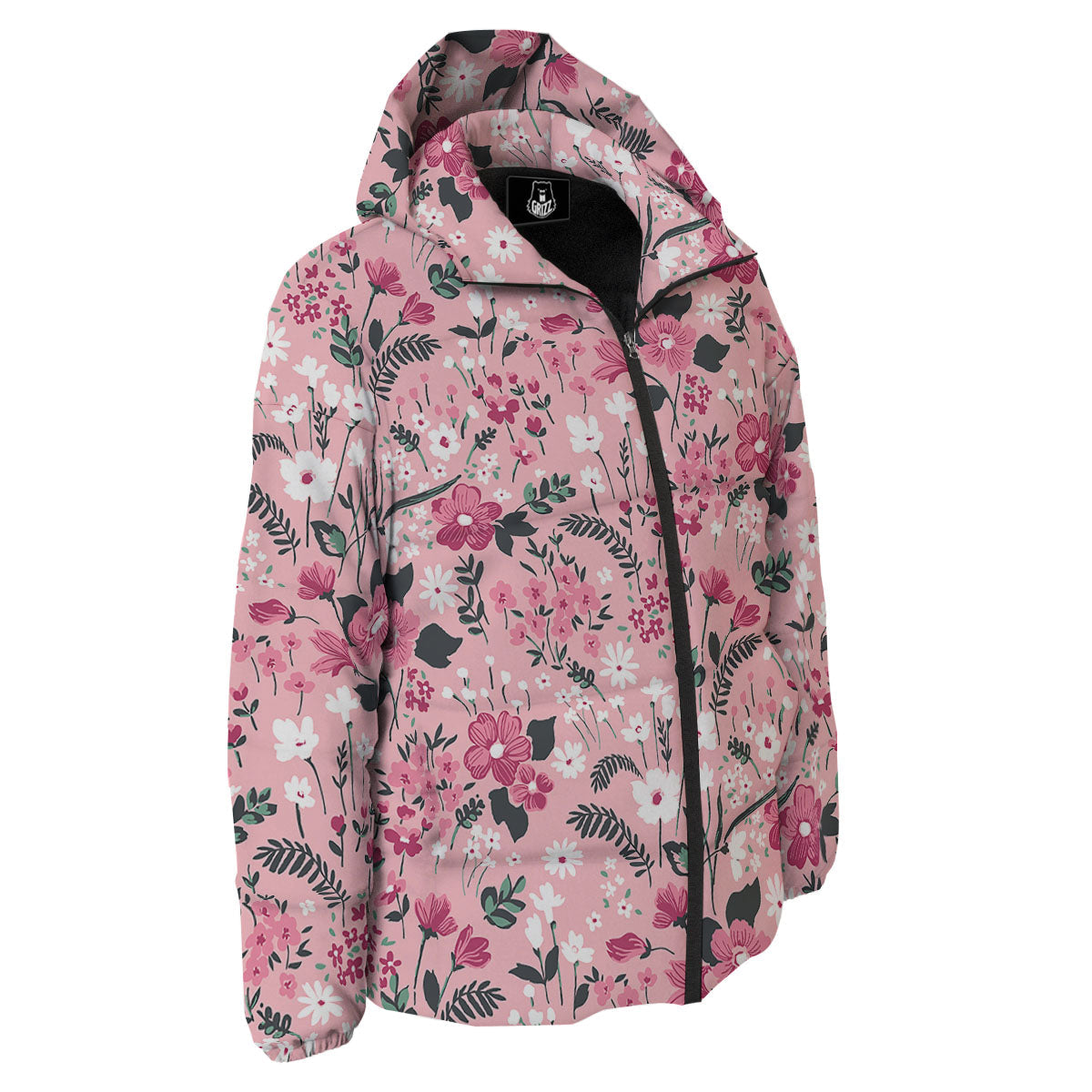 Floral Flower Pink Print Pattern Down Jacket-grizzshop