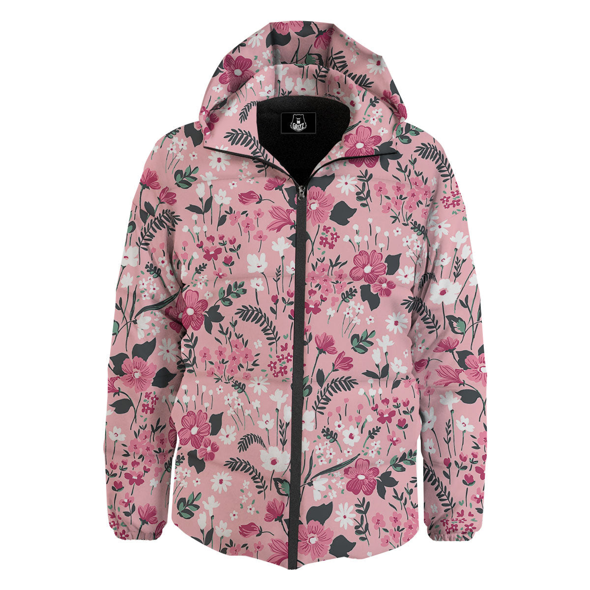 Floral Flower Pink Print Pattern Down Jacket-grizzshop
