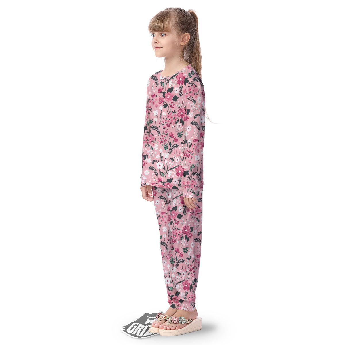 Floral Flower Pink Print Pattern Kid's Pajamas-grizzshop