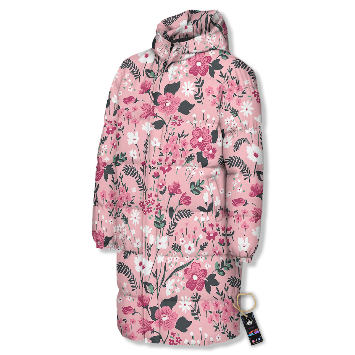 Floral Flower Pink Print Pattern Long Down Jacket-grizzshop