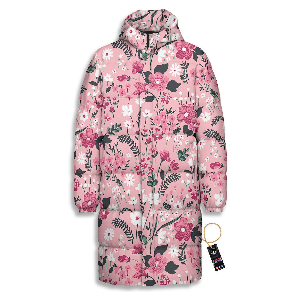 Floral Flower Pink Print Pattern Long Down Jacket-grizzshop