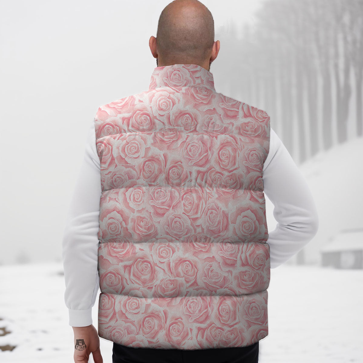 Floral Flower Pink Rose Print Pattern Down Vest-grizzshop