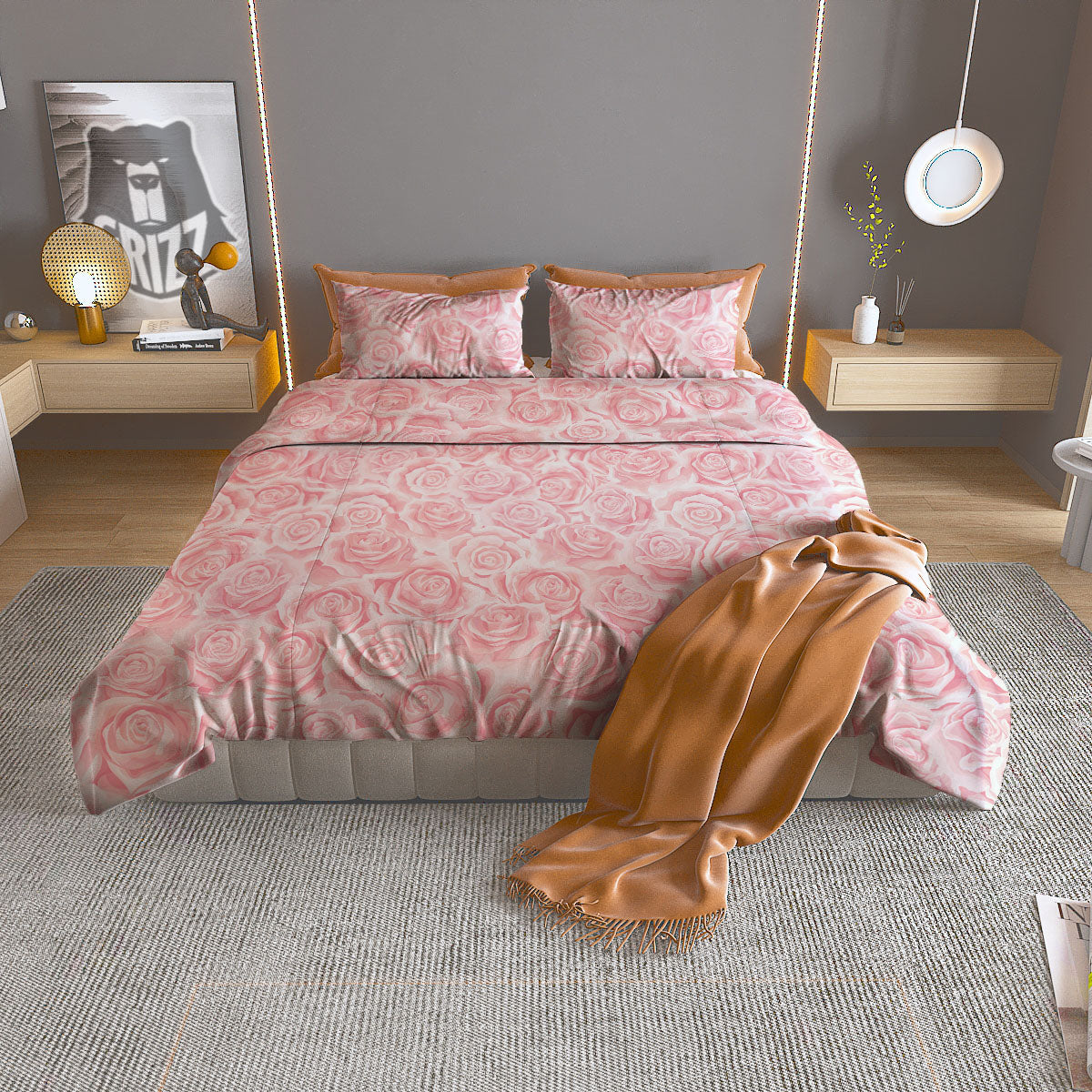 Flamingo Watercolor Print Pattern Duvet Cover Bedding Set