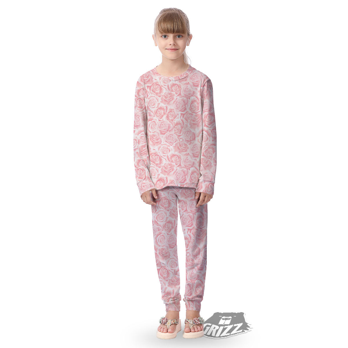 Floral Flower Pink Rose Print Pattern Kid's Pajamas-grizzshop