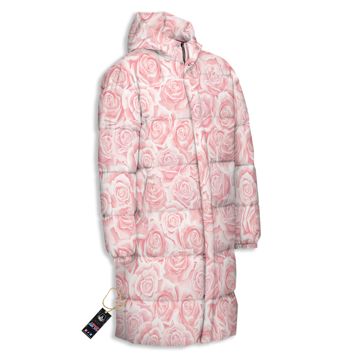 Floral Flower Pink Rose Print Pattern Long Down Jacket-grizzshop