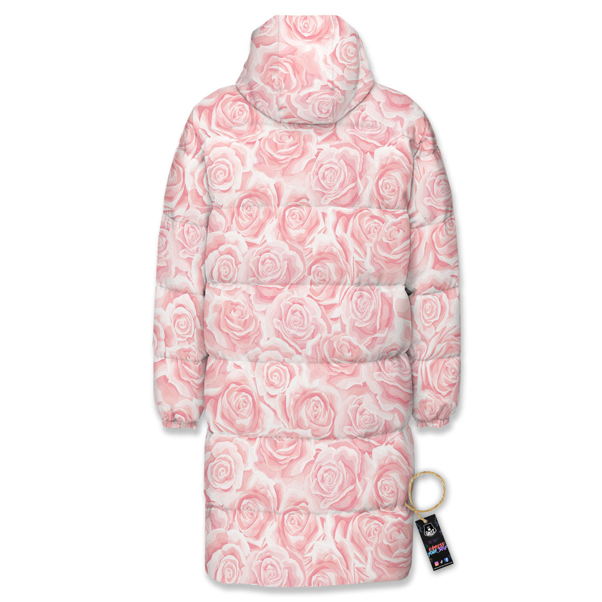 Floral Flower Pink Rose Print Pattern Long Down Jacket-grizzshop