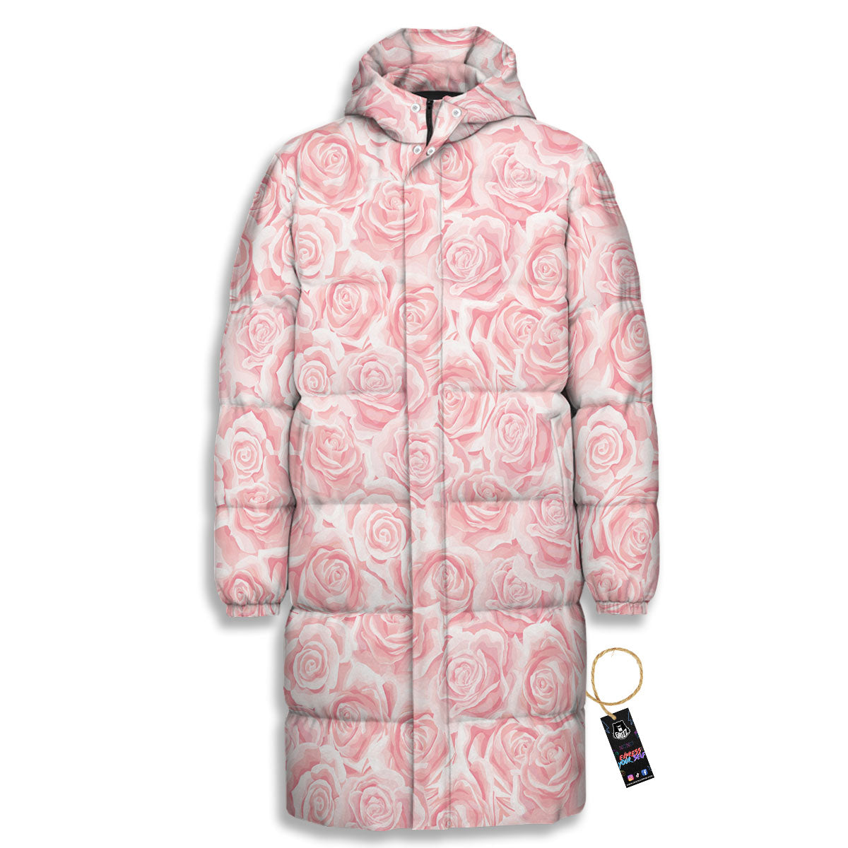 Floral Flower Pink Rose Print Pattern Long Down Jacket-grizzshop