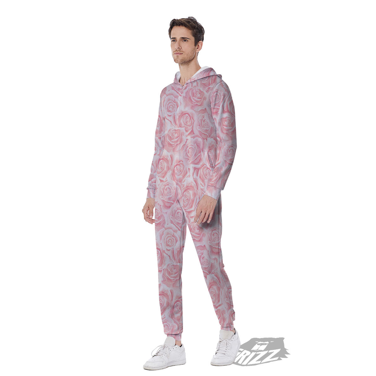 Floral Flower Pink Rose Print Pattern Men's Jumpsuit-grizzshop