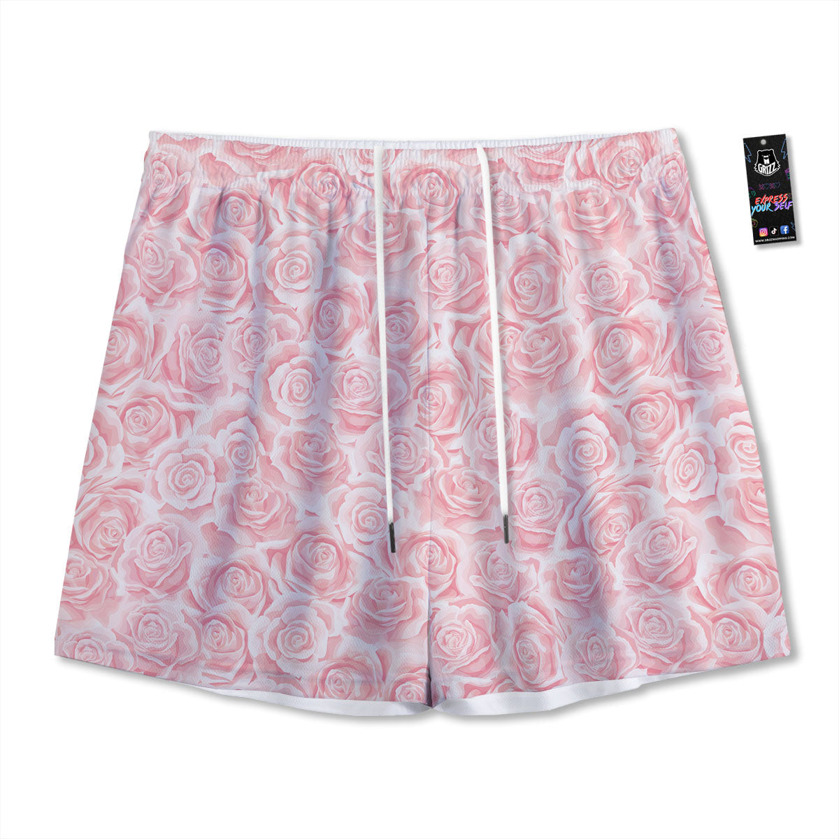 Floral Flower Pink Rose Print Pattern Mesh Shorts