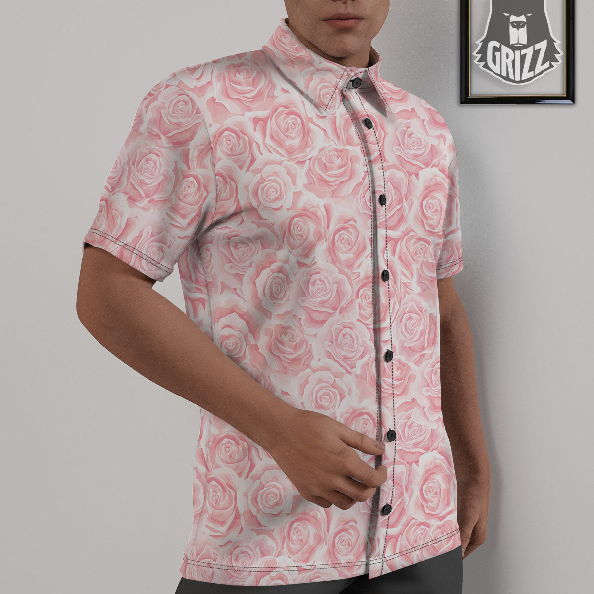 Floral Flower Pink Rose Print Pattern Untucked Shirts-grizzshop