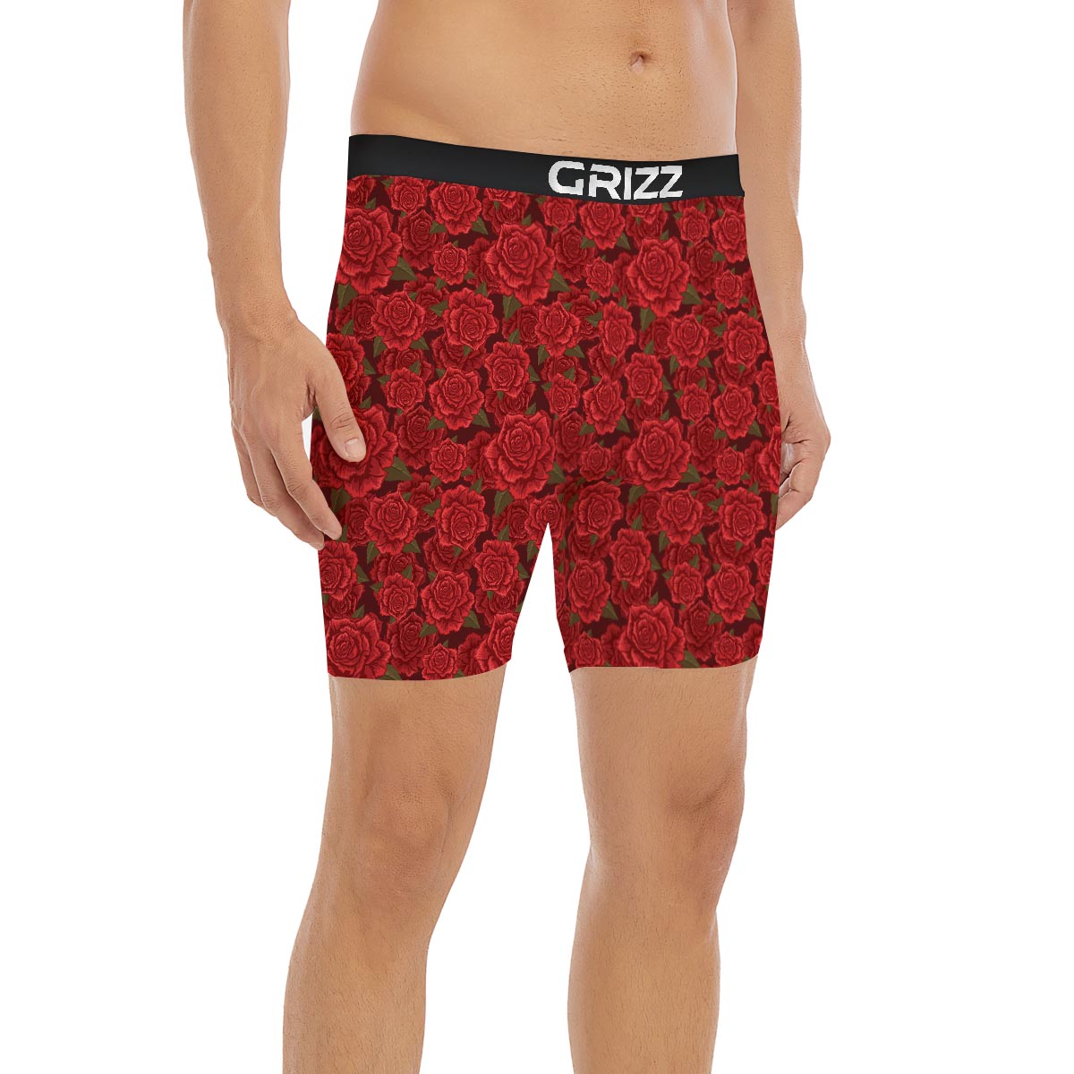 Floral Flower Red Rose Print Pattern Boxer Briefs-grizzshop