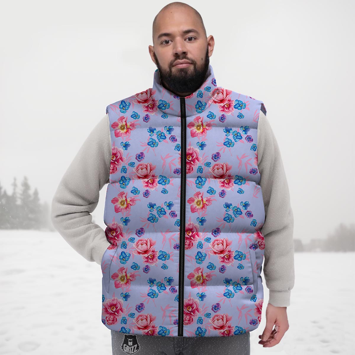 Floral Flower Rose Pansy Print Pattern Down Vest-grizzshop