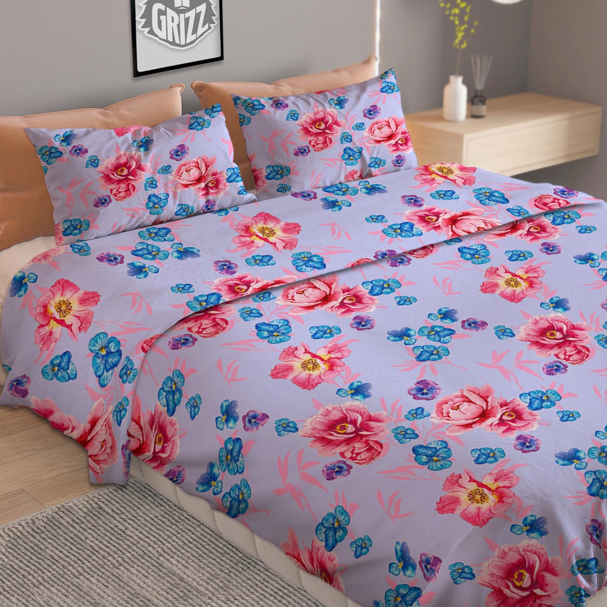 Floral Daisy Watercolor Print Pattern Duvet Cover Bedding Set