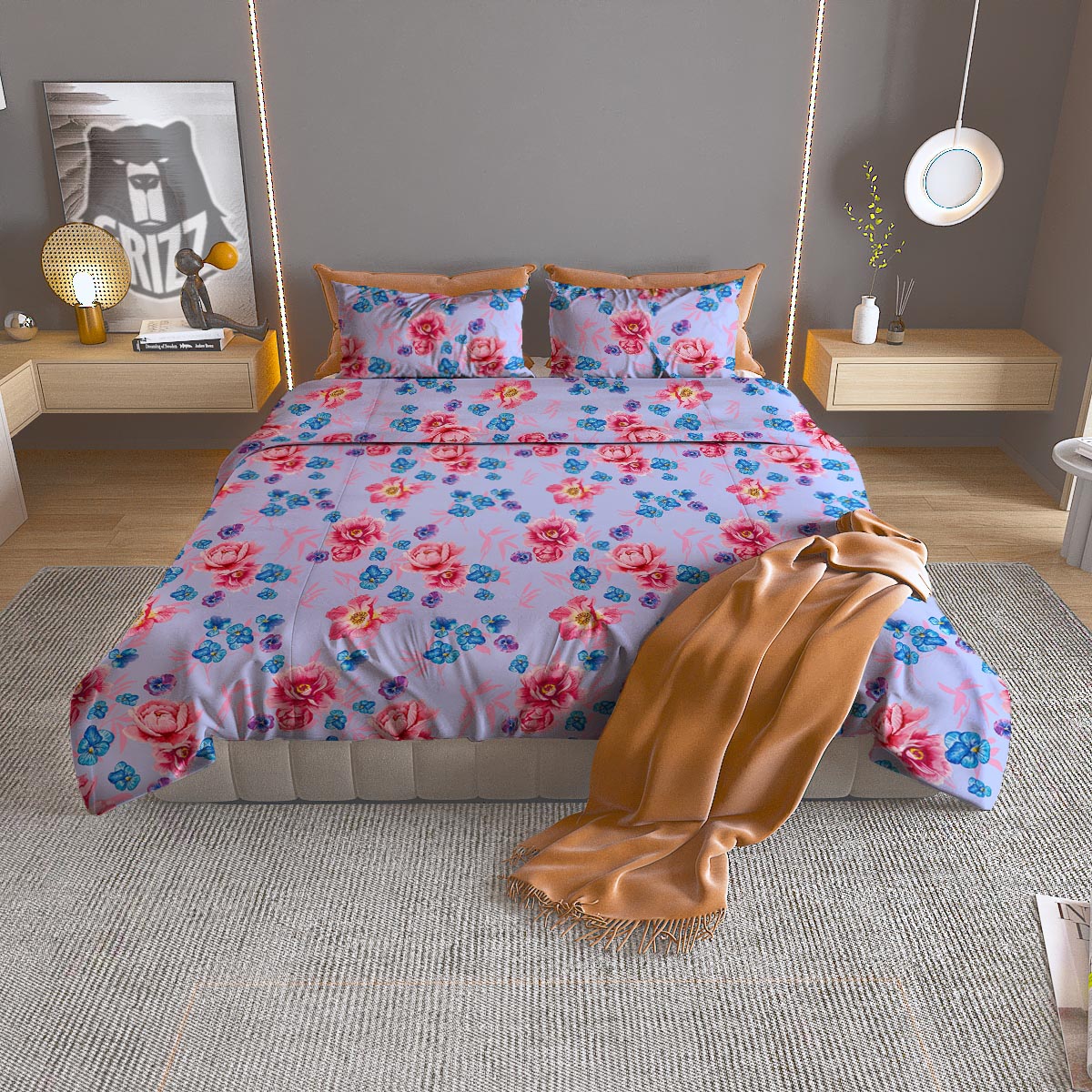 Floral Daisy Watercolor Print Pattern Duvet Cover Bedding Set